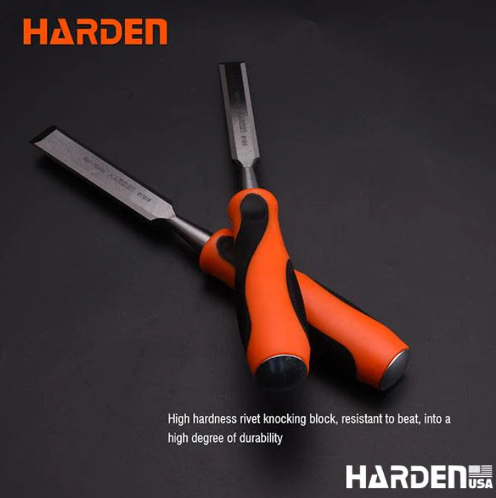 طقم إزميل خشبي برتقالي بمقبض أسود، 4 قطع