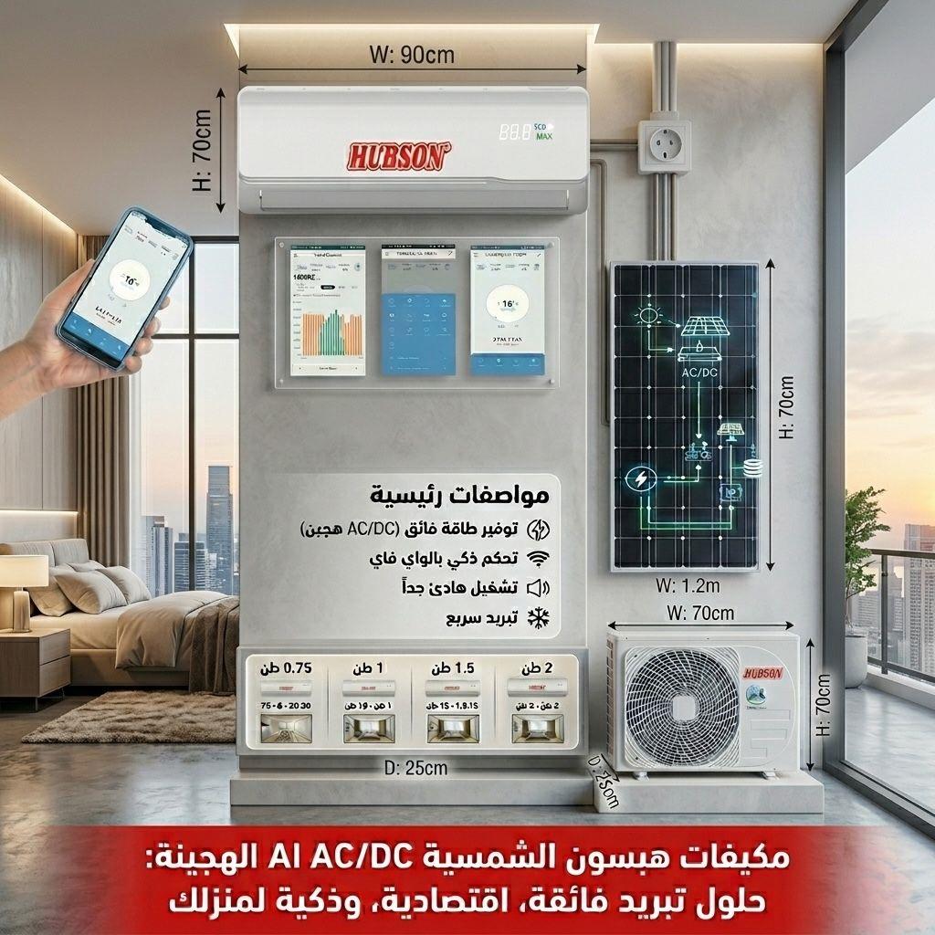مكيف هبسون الشمسي  1.5 طن يعمل بنظامين [ AC - DC ] كهرباء + طاقة شمسية